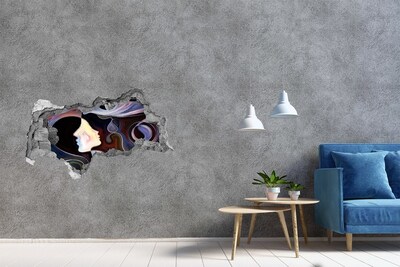 Wandsticker 3D doorkijk Gezichten in de chaos van kleuren