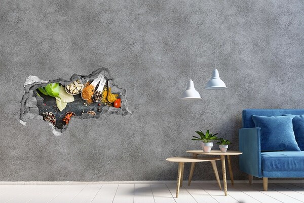 3D sticker gat in stenen muur Keukenkruiden in een verborgen winkeltje.