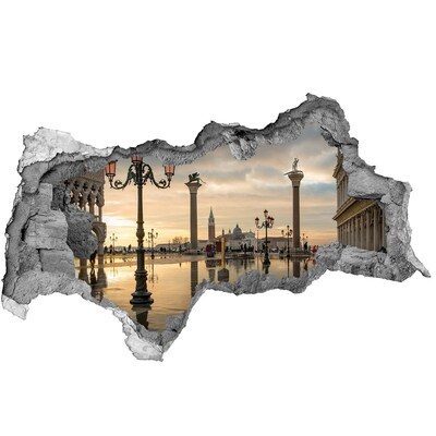 Zelfklevende 3D wandsticker illusie Venetië bij zonsopgang