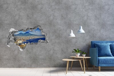 Wandsticker 3D doorkijk Uitzicht op Napels met de Vesuvius op de achtergrond.