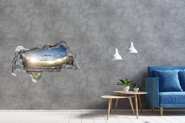 3D sticker gat in stenen muur Het stadion in actie.