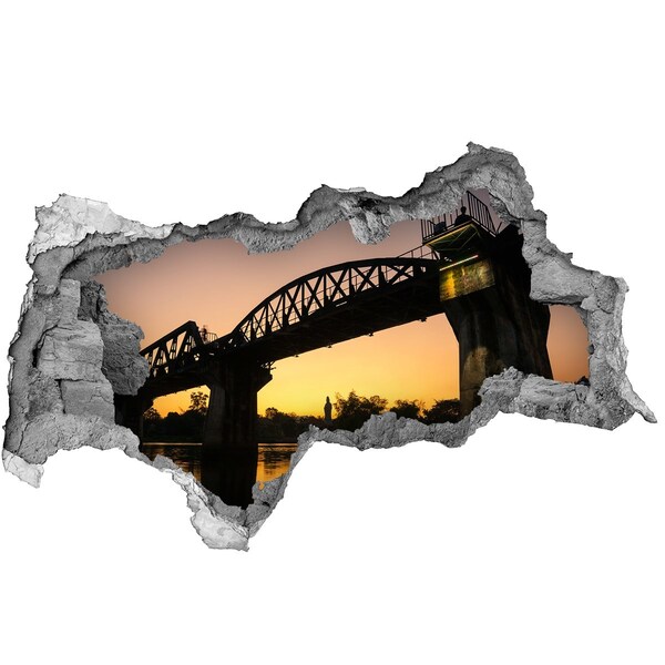 3D muursticker gescheurde muur Zonsondergang boven de rivier