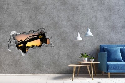 3D muursticker gescheurde muur Zonsondergang boven de rivier