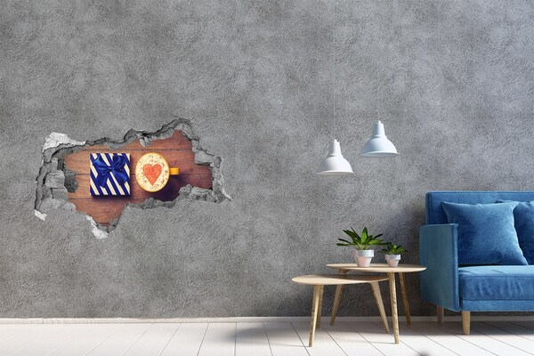Wandsticker 3D doorkijk Koffiecadeau met een hart