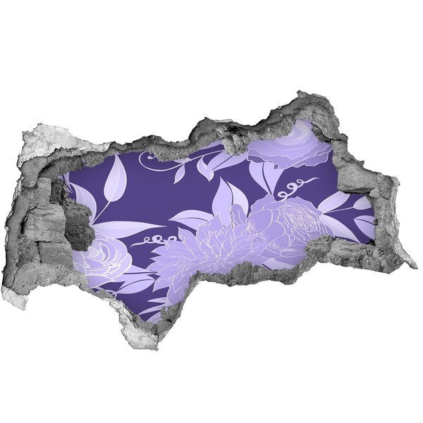 Wandsticker 3D doorkijk Bloemenmotief op een paarse achtergrond