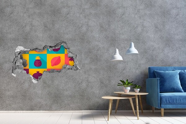 3D muursticker gescheurde muur Fruitmuurschildering in een gat in de muur