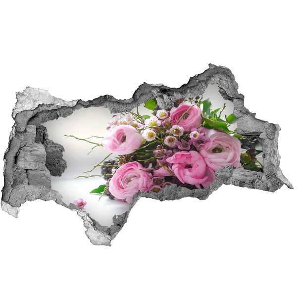 Zelfklevende 3D wandsticker illusie Bloemenboeket in een gat in de muur