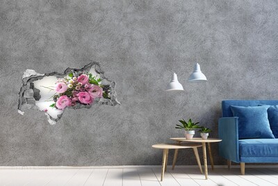 Zelfklevende 3D wandsticker illusie Bloemenboeket in een gat in de muur