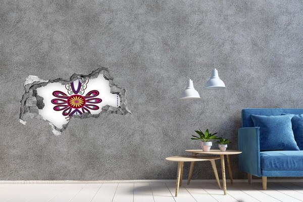 3D sticker gat in stenen muur Kleurrijk etnisch patroon