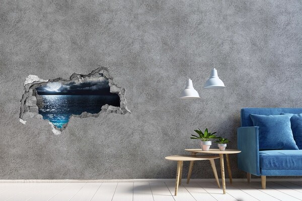 Zelfklevende 3D wandsticker illusie Nachtzicht op de zee