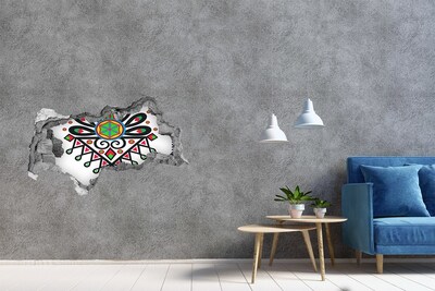 3D muursticker gescheurde muur Kleurrijk volkspatroon