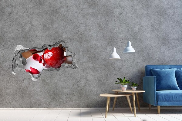 Zelfklevende 3D wandsticker illusie Sappige aardbei in de ruïnes