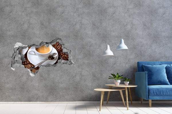 Zelfklevende 3D wandsticker illusie Koffie in industriële stijl