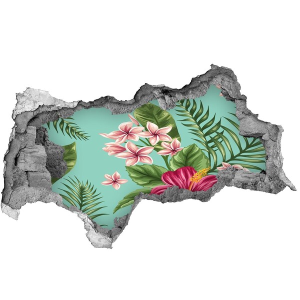 3D muursticker gescheurde muur Tropisch paradijs met bloemen