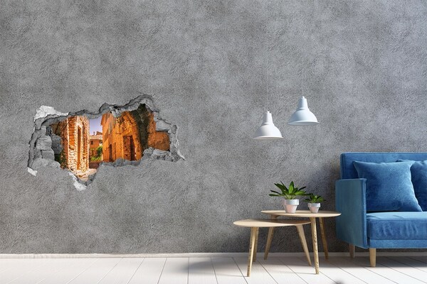 Wandsticker 3D doorkijk De charme van een middeleeuwse straat
