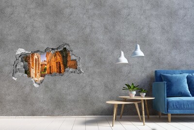 Wandsticker 3D doorkijk De charme van een middeleeuwse straat