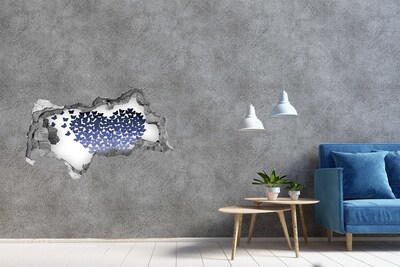 3D sticker gat in stenen muur Vlinders in de blauwe diepte