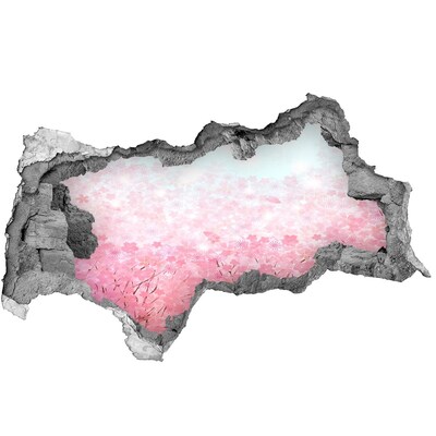Zelfklevende 3D wandsticker illusie Een bloemenlandschap in roze tinten.