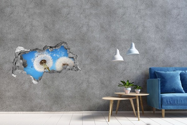 3D muursticker gescheurde muur Paardenbloemen in de blauwe lucht