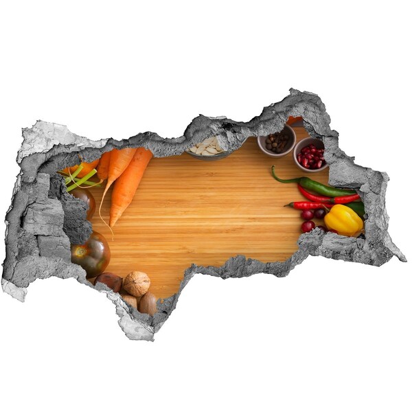 3D muursticker gescheurde muur Uitzicht op de keuken vanachter de muur.