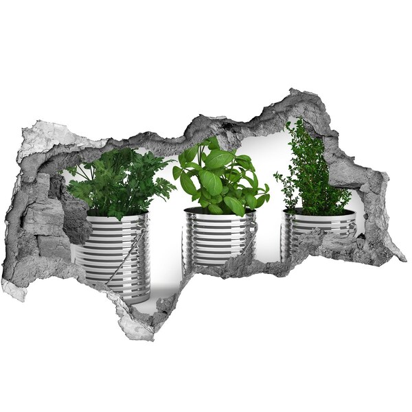 Zelfklevende 3D wandsticker illusie Groene tuin in metalen potten