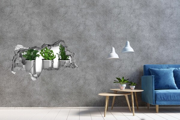 Zelfklevende 3D wandsticker illusie Groene tuin in metalen potten