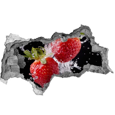 3D sticker gat in stenen muur Sappige aardbeien in water