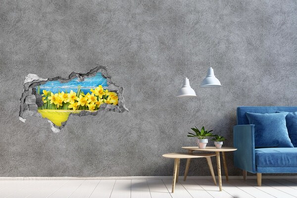 Wandsticker 3D doorkijk Een bloemenparadijs achter de muur.
