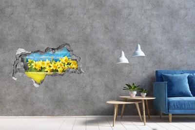 Wandsticker 3D doorkijk Een bloemenparadijs achter de muur.