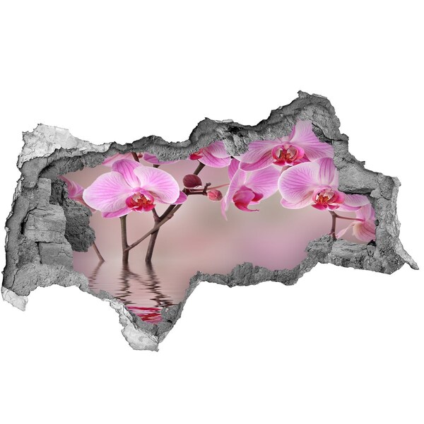 Zelfklevende 3D wandsticker illusie Orchidee in een gebroken muur