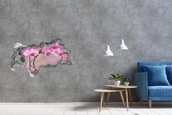 Zelfklevende 3D wandsticker illusie Orchidee in een gebroken muur