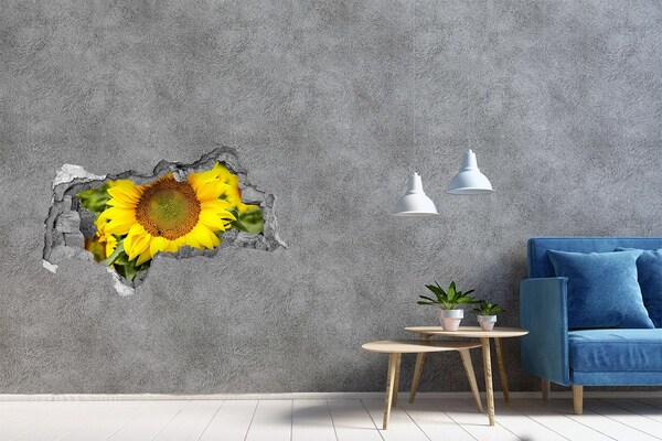 3D sticker gat in stenen muur Zonnebloem in beton