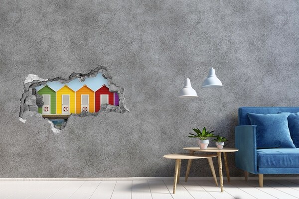 Wandsticker 3D doorkijk Kleurrijke huizen aan het water