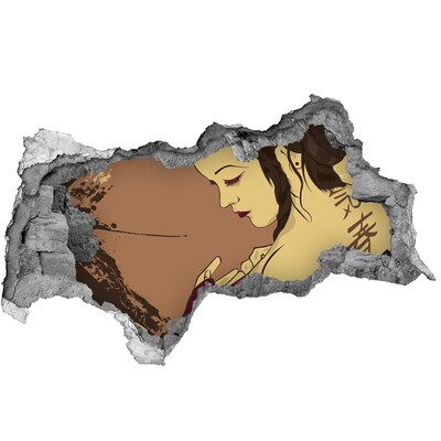 Wandsticker 3D doorkijk Vrouw in een fragment van een muur