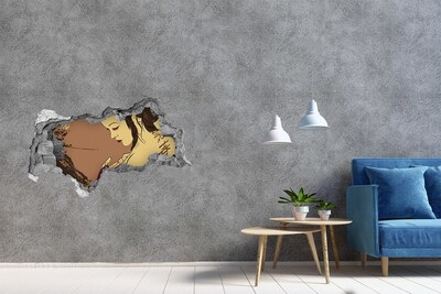 Wandsticker 3D doorkijk Vrouw in een fragment van een muur