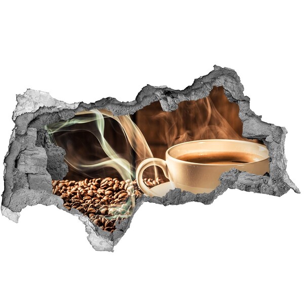 Zelfklevende 3D wandsticker illusie Koffie en koffiebonen