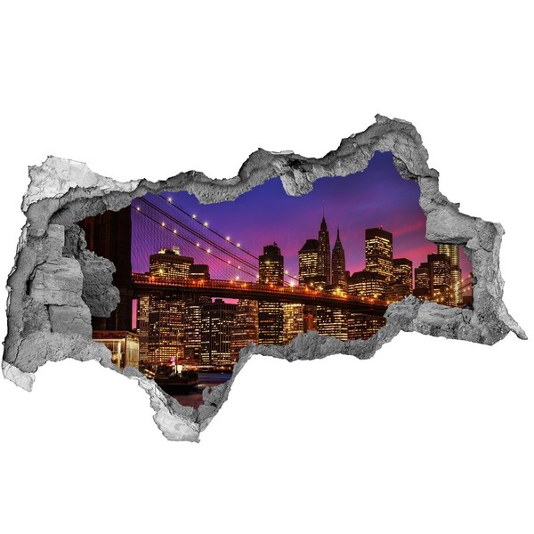 Wandsticker 3D doorkijk De skyline van New York 's nachts