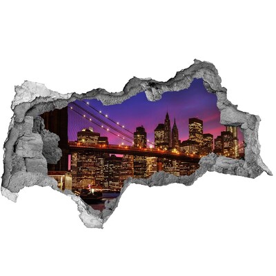 Wandsticker 3D doorkijk De skyline van New York 's nachts