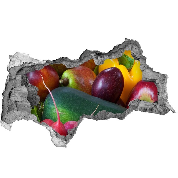 3D muursticker gescheurde muur Fruit en groenten in een gat in de muur