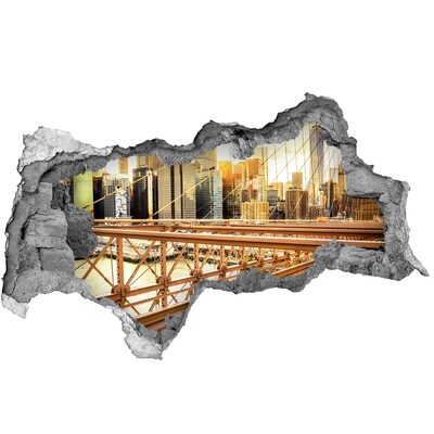 Fototapeta dziura na ścianę 3d Most Brookliński o zachodzie słońca