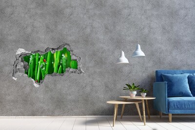 Zelfklevende 3D wandsticker illusie Een dauwdruppel op het gras met een lieveheersbeestje
