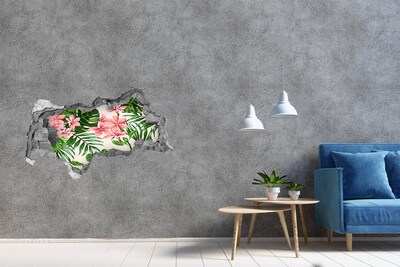 3D muursticker gescheurde muur Tropische bloementuin