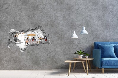 Zelfklevende 3D wandsticker illusie café in Europese stijl