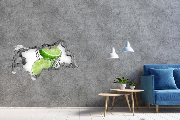 Wandsticker 3D doorkijk Verfrissende limoen in water