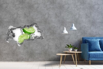 Wandsticker 3D doorkijk Verfrissende limoen in water