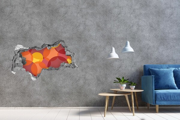 3D muursticker gescheurde muur Kleurrijke cirkels op een betonnen achtergrond