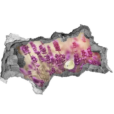 3D muursticker gescheurde muur Bloemenparadijs met een vlinder