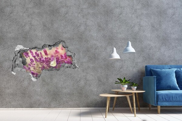 3D muursticker gescheurde muur Bloemenparadijs met een vlinder