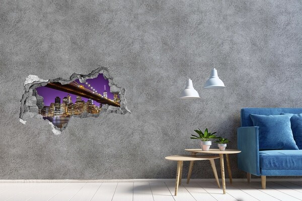 Fototapeta dziura na ścianę 3d Most Brooklyński nocą