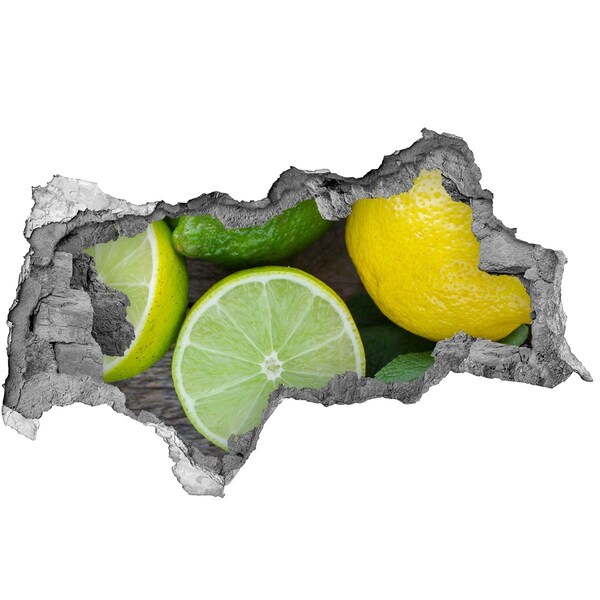 3D muursticker gescheurde muur Verse citrusvruchten in beton
